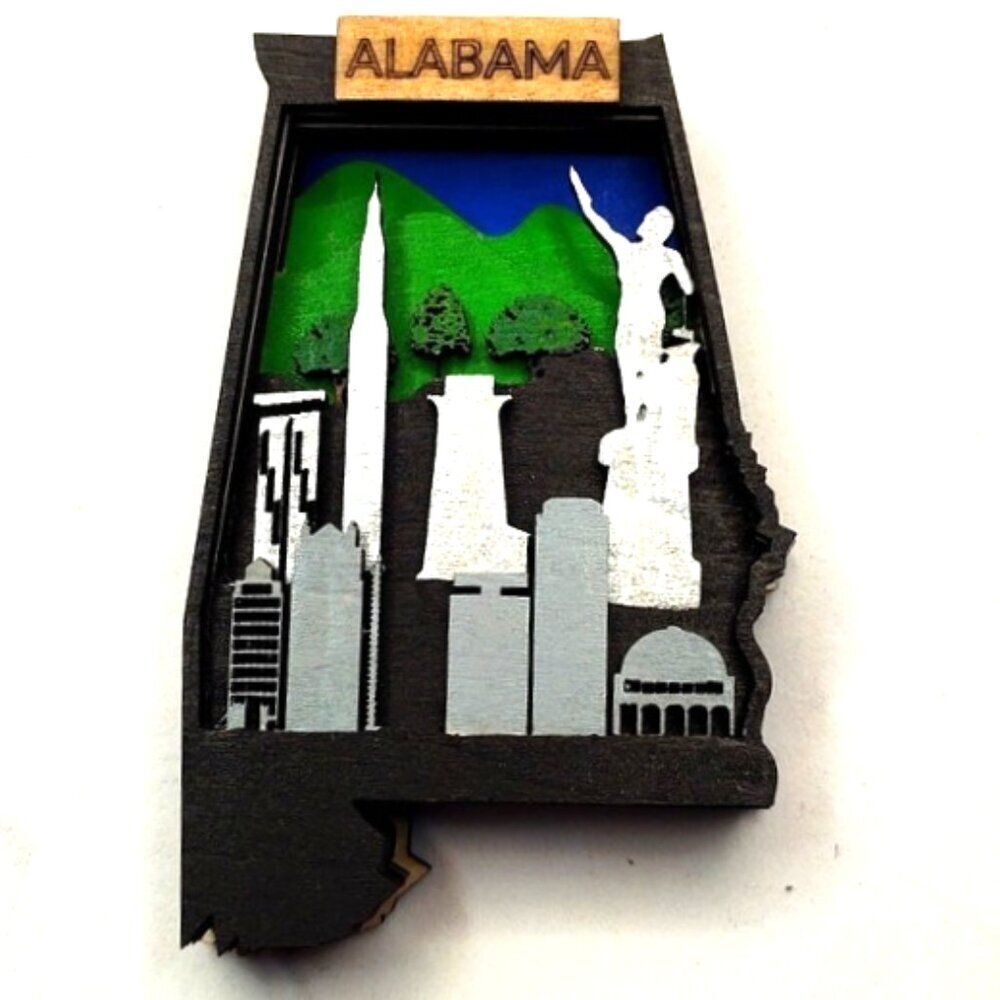 3D Laser cut multi-layered Alabama state magnet